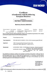 Certificate of conformity with Machinery Directive 2006/42/EC