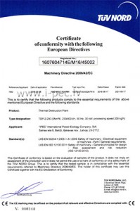 Certificate of conformity with Machinery Directive 2006/42/EC